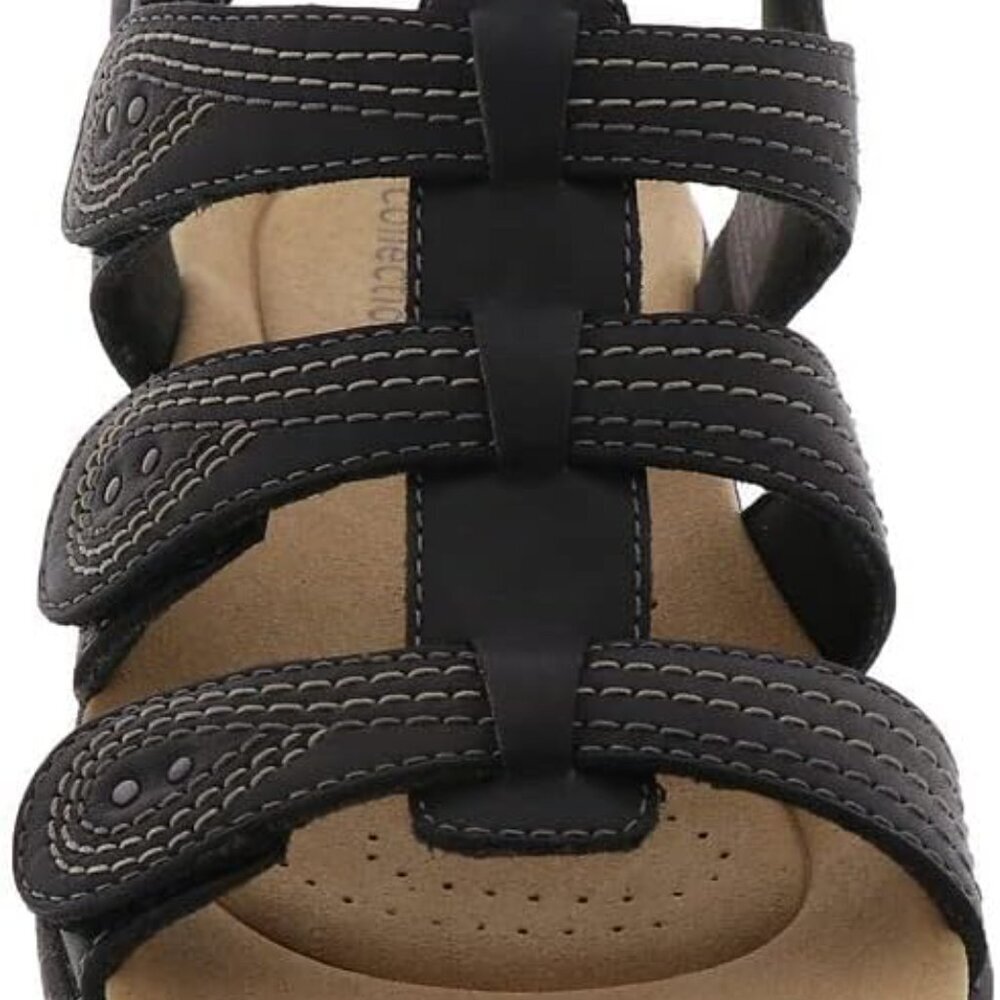Women's Leather Flat Sandals Size 8.5 Black Comfort Slip-On Summer Shoes - Picture 5 of 7